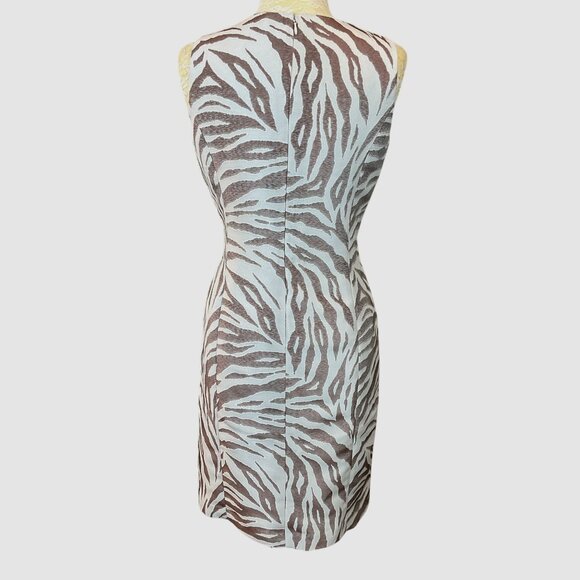 Anne Klein Sleeveless Brown & White Zebra Print Lined Sheath Dress Size 8 - Picture 5 of 11